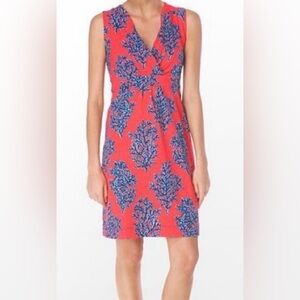 Lilly Pulitzer Jia Coral Siesta Seahorse Print Jersey Sleeveless V-neck Dress M
